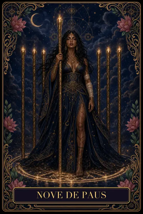 Nine of Wands card from the Bruxa's Deck
