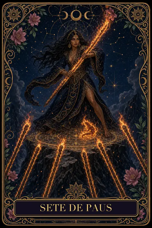 Seven of Wands card from the Bruxa's Deck