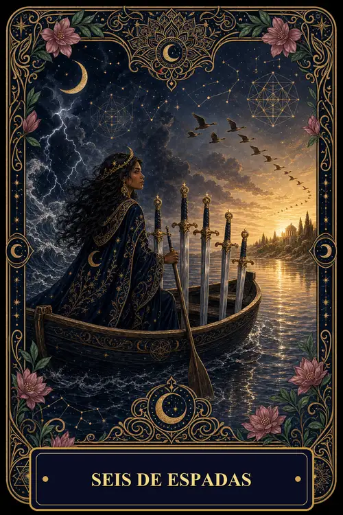 Six of Swords card from the Bruxa's Deck