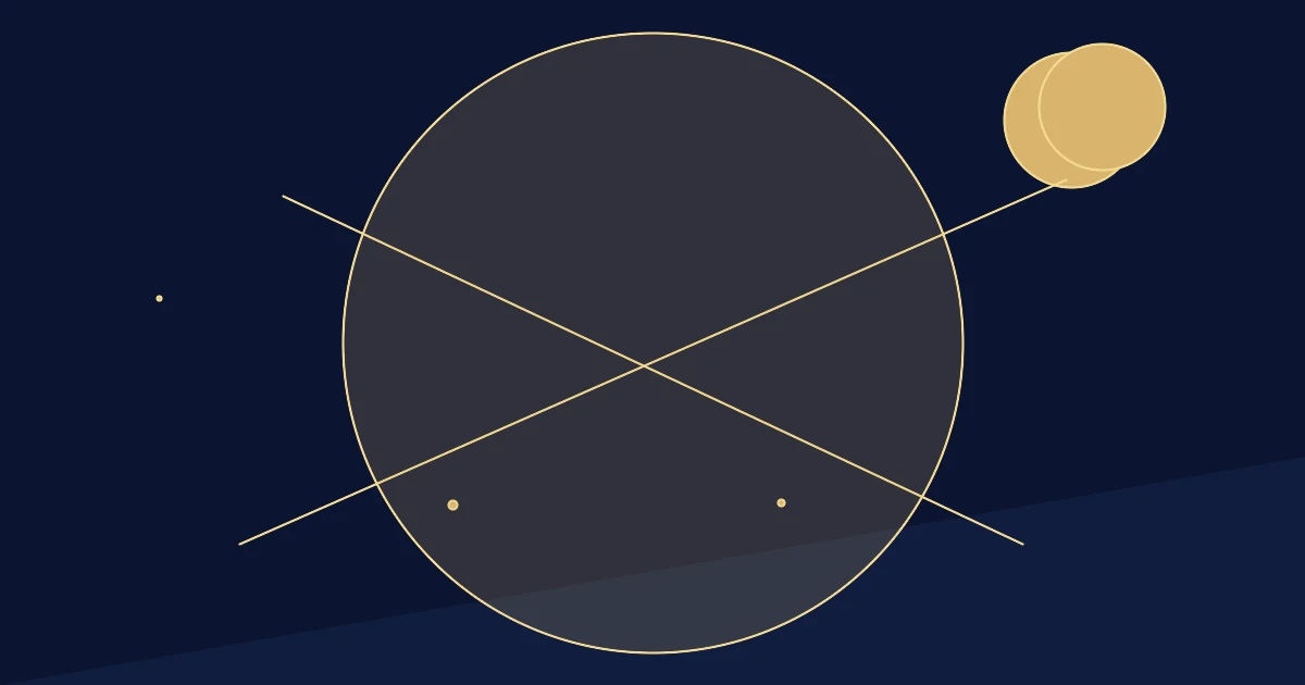 Golden hexagram lines under a crescent moon in a night sky