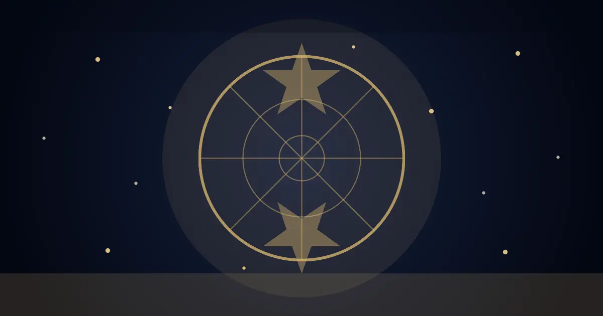 Golden Celtic wheel under a deep blue starry sky, no text
